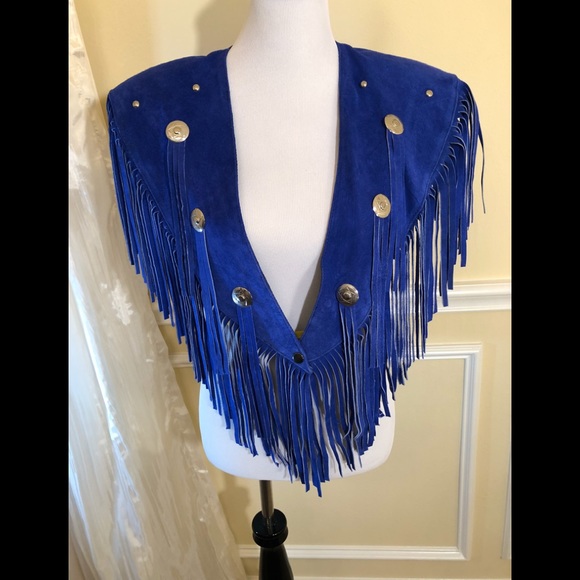 Chasser Jackets & Blazers - Vintage Royal Blue Leather Fringe Vest 🎊HP🎊